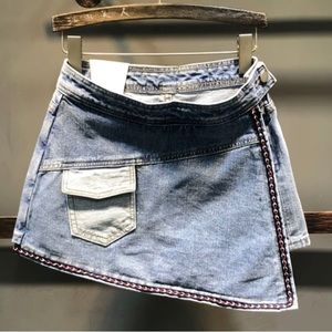 Denim Asymmetrical Skort with Threading XXL